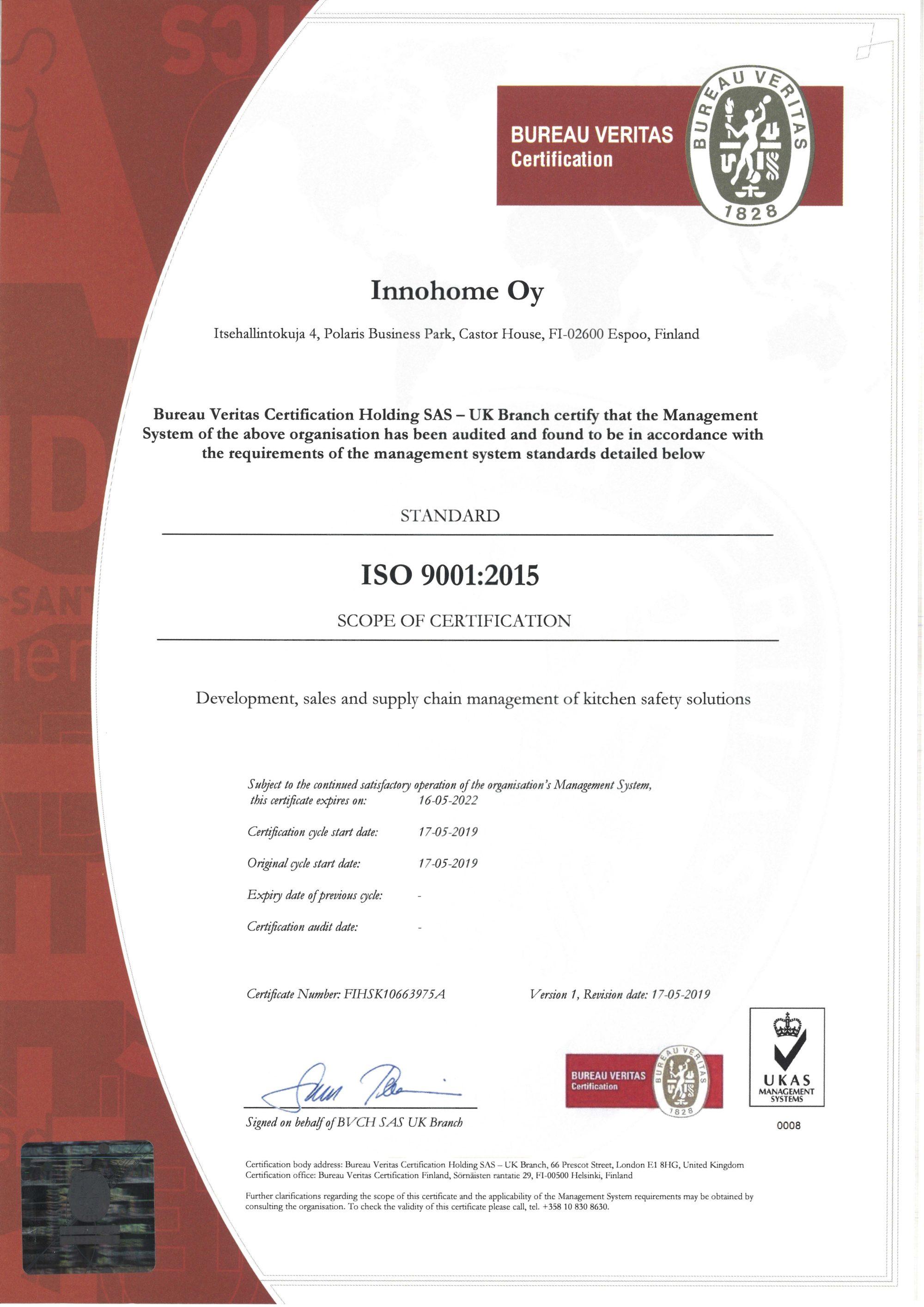 Iso 9001 15 Certification Innohome